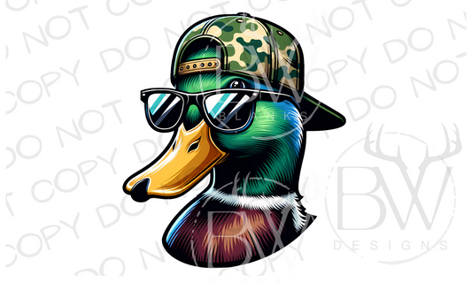 Mallard Duck in Camo Hat Duck Hunting Digital Download PNG