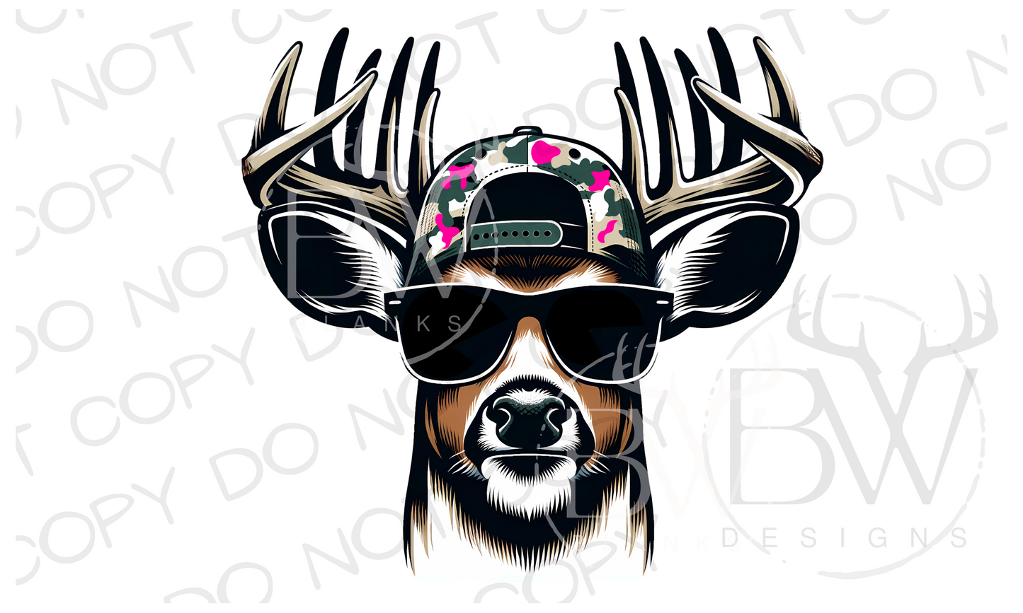 Pink Camo Hat Buck Deer Hunting Digital Download PNG