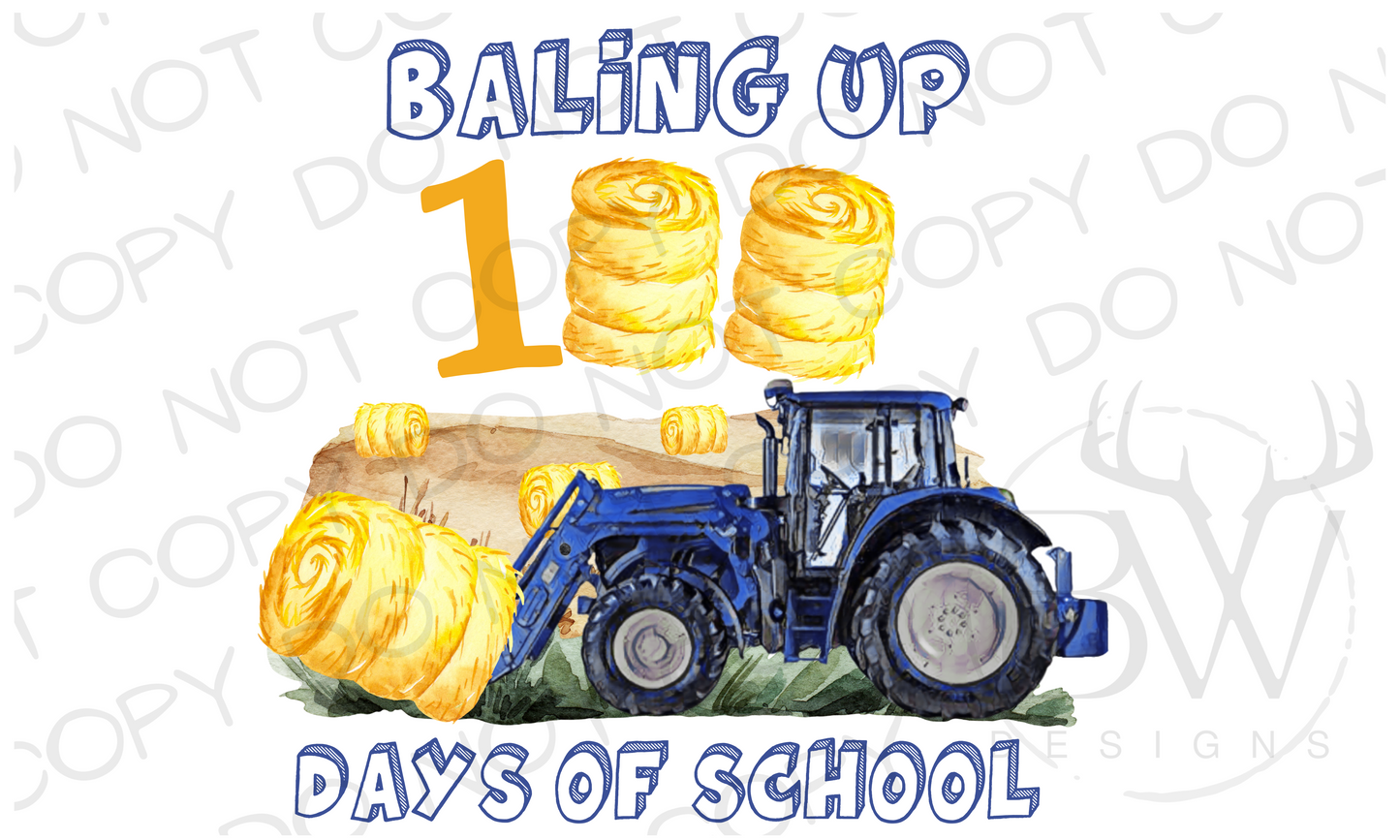 Baling Up 100 days of School Tractor Digital Download PNG