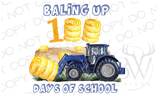 Baling Up 100 days of School Tractor Digital Download PNG