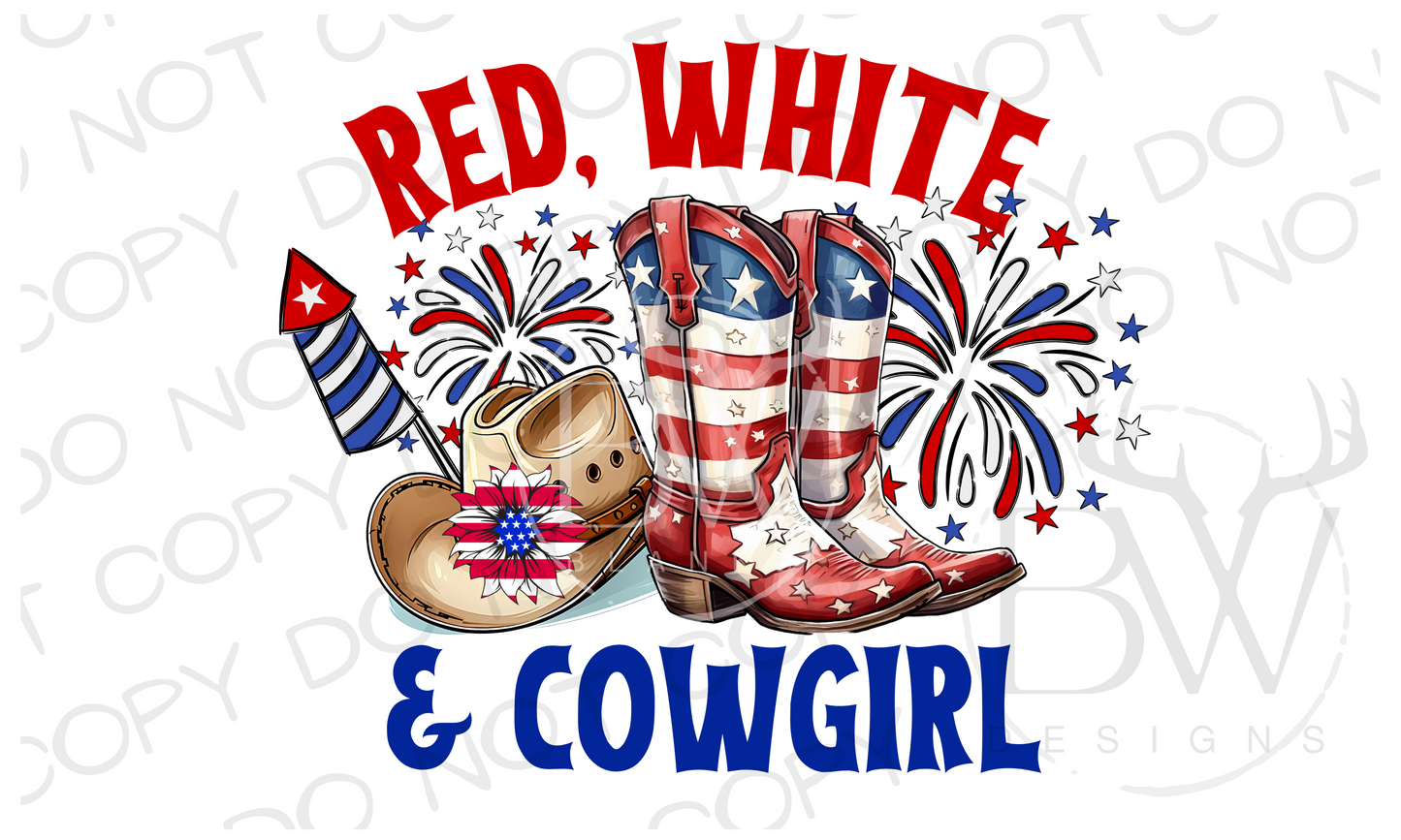 Red, White & Cowgirl Digital Download PNG