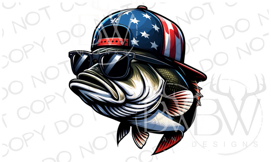 American Hat Bass Fish Fourth of July Digital Download PNG