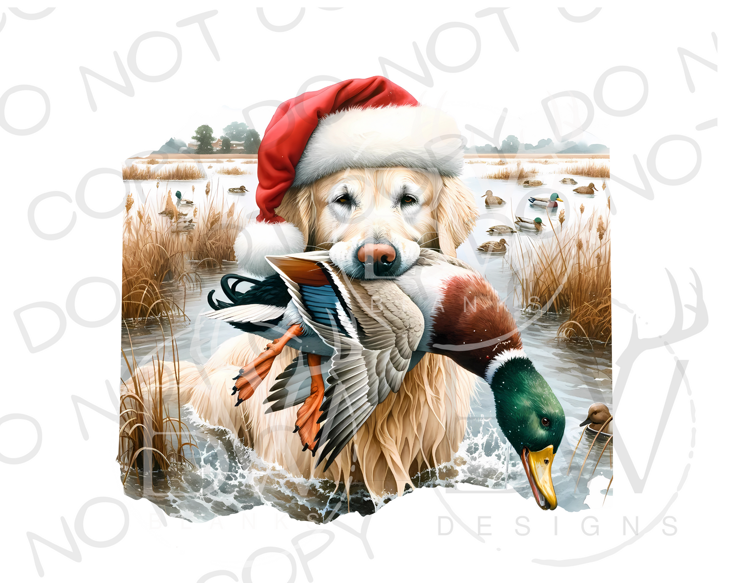 Duck Hunting Christmas Dog Digital Download PNG