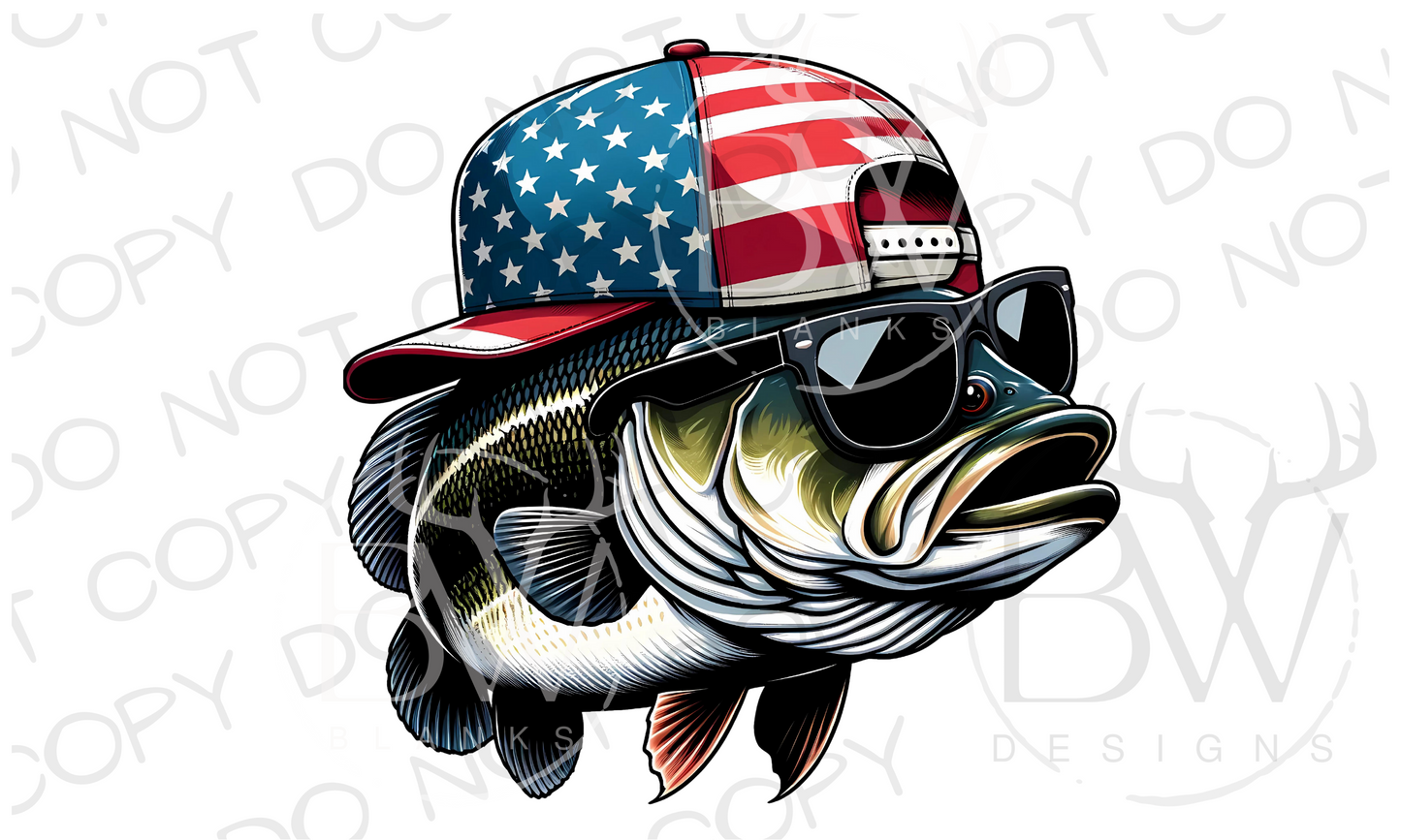 American Hat Bass Fishing Fourth of July Digital Download PNG