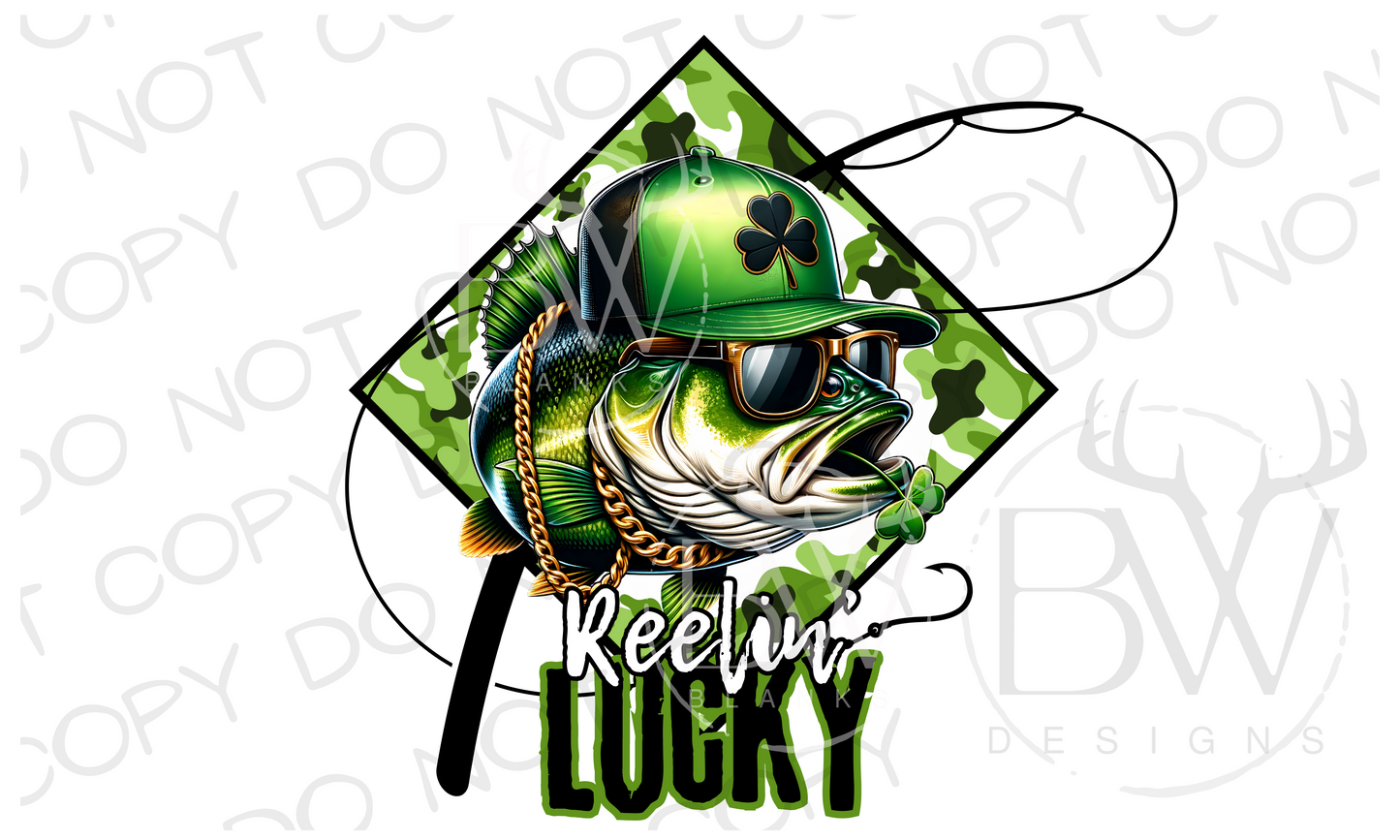 Reelin' Lucky St. Patrick's Day Bass Fishing Digital Download PNG