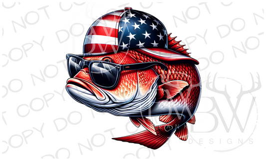 American Hat Red Drum Fishing Fourth of July Digital Download PNG