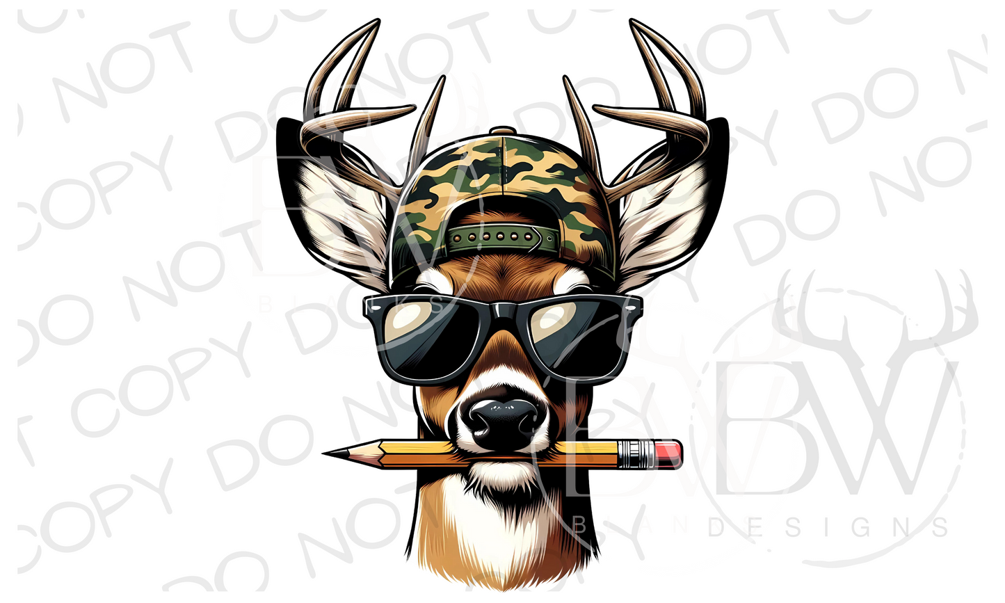 Camo Hat Pencil Buck Deer Hunting Digital Download PNG