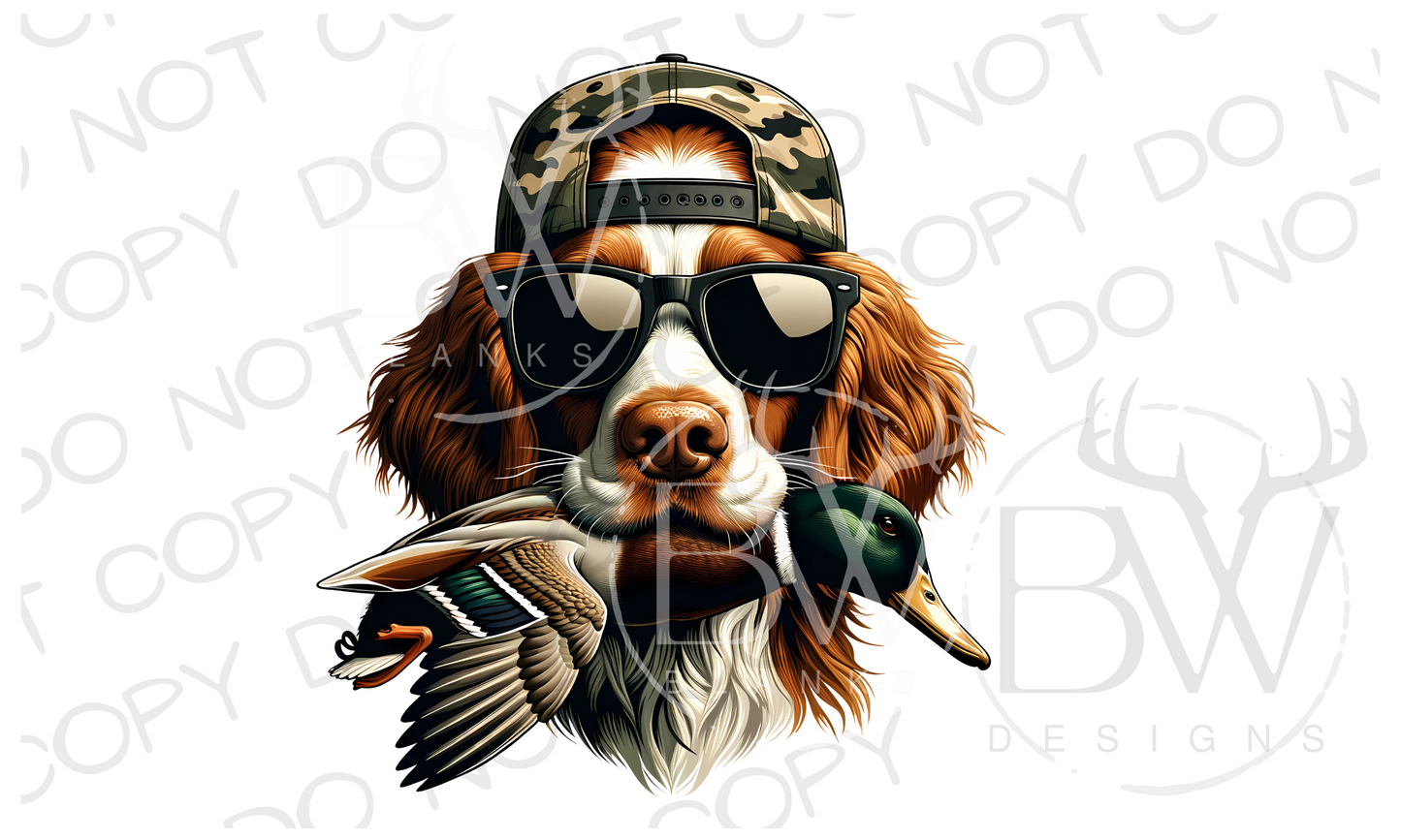 Camo Hat Brittany Spaniel Duck Dog | Duck Hunting Dog Digital Download PNG