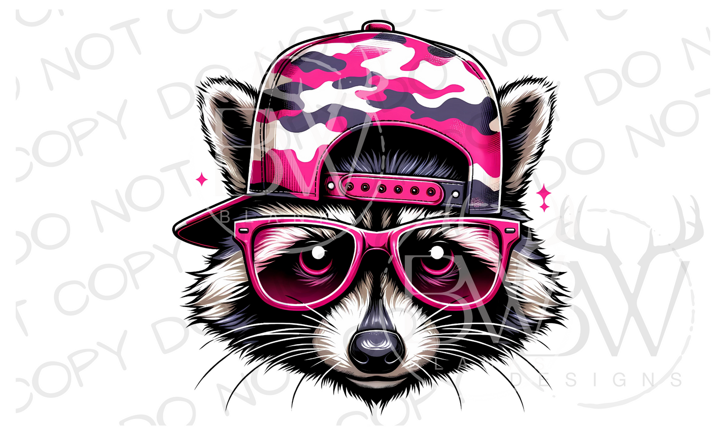 Pink Camo Raccoon Digital Download PNG