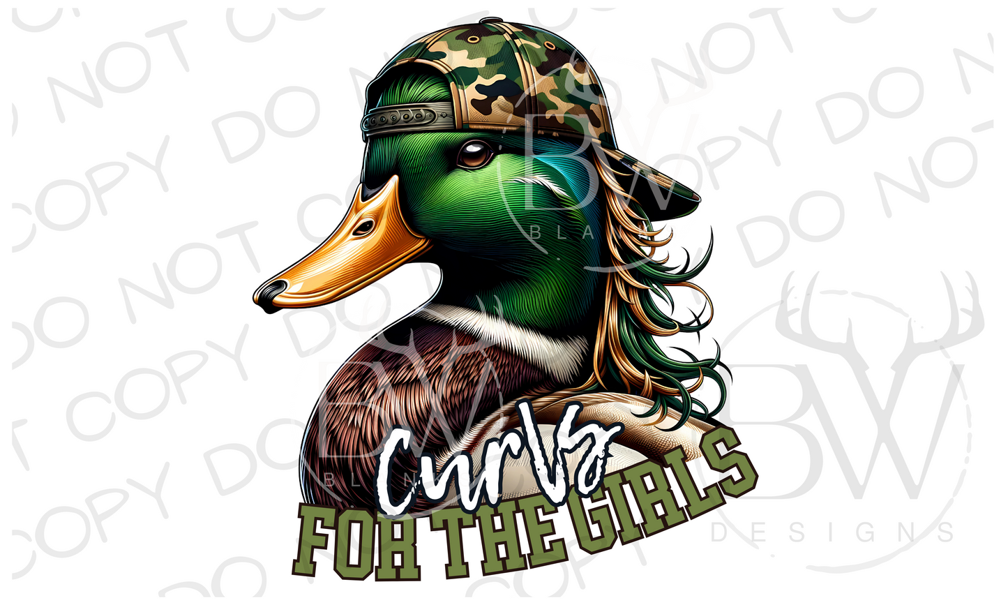 Curls for the Girls Mullet Mallard Duck Hunting Digital Download PNG