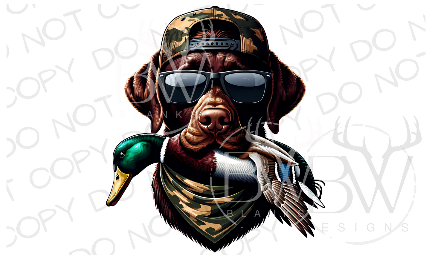 Camo Hat Chocolate Labrador Duck Dog | Duck Hunting Dog Digital Download PNG