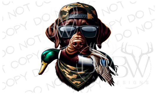 Camo Hat Chocolate Labrador Duck Dog | Duck Hunting Dog Digital Download PNG