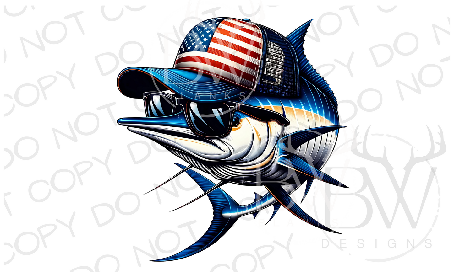 American Hat Blue Marlin Fishing Fourth of July Digital Download PNG