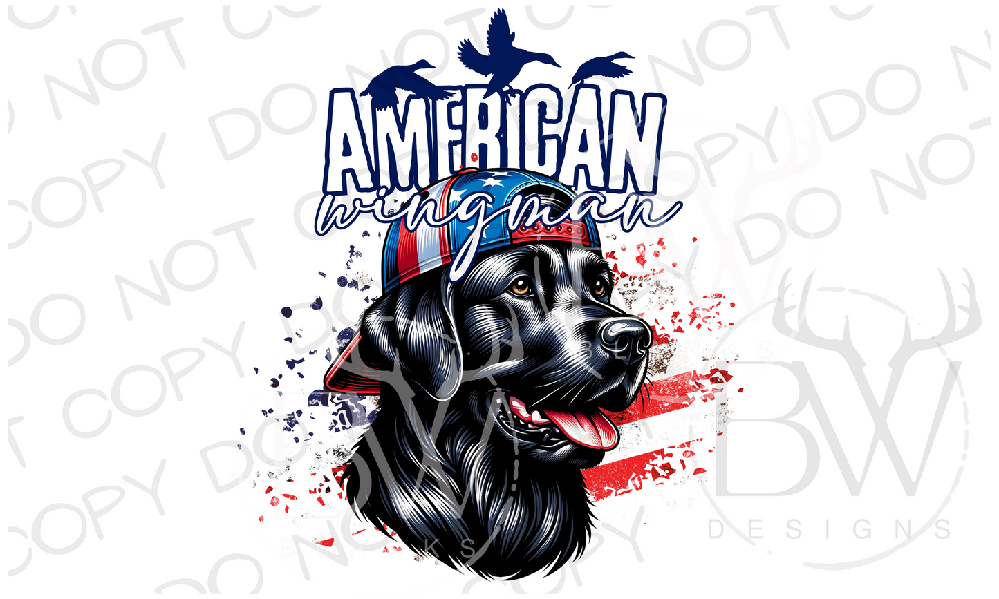 American Wingman Black Lab Hunting Dog Fourth of July Digital Download PNG