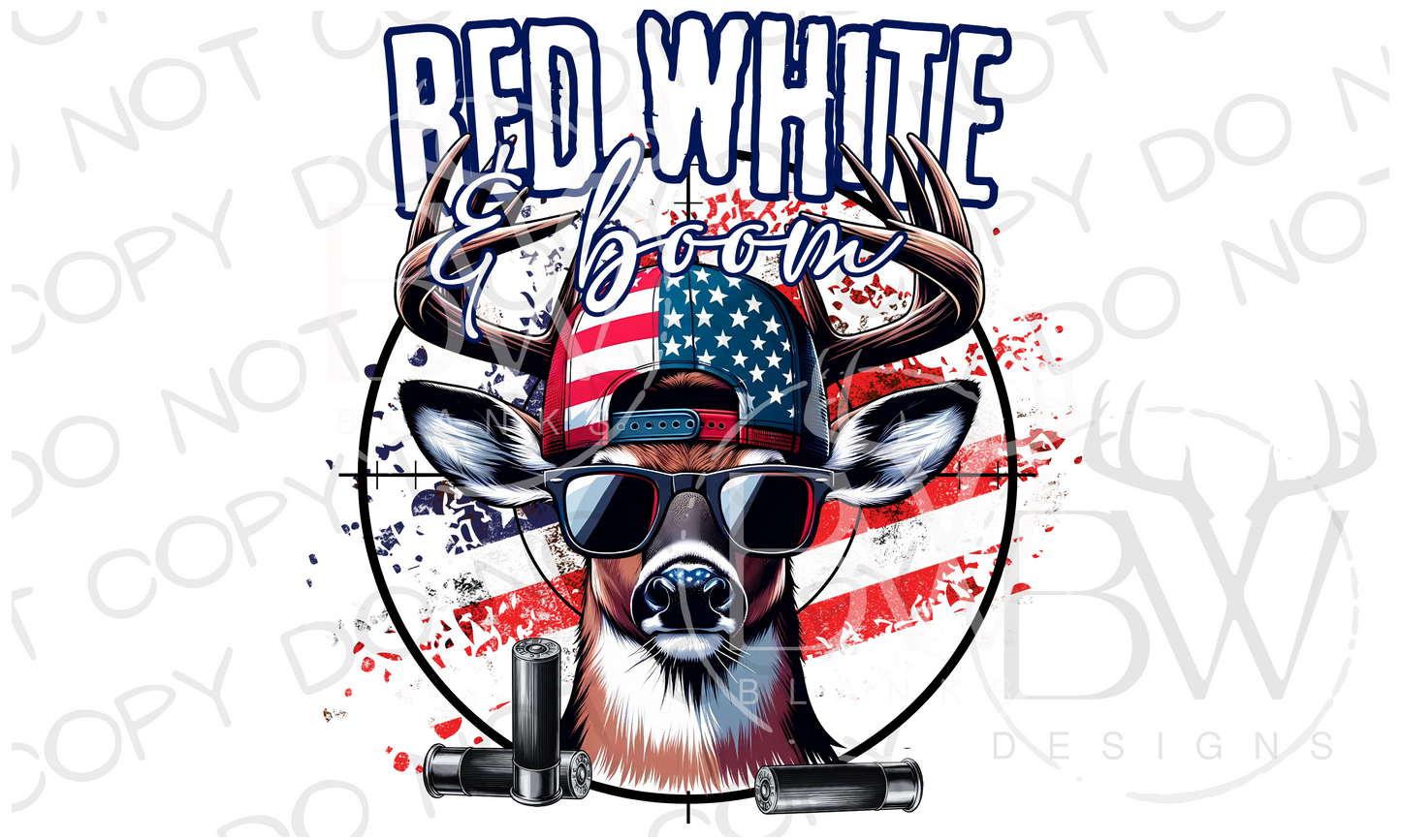 Red White & Boom Buck Deer Hunting Fourth of July Digital Download PNG