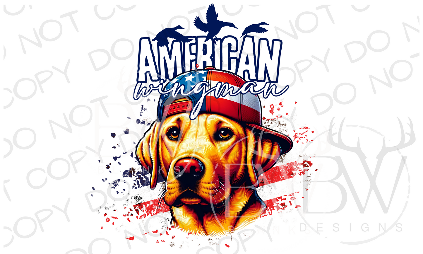 American Wingman Yellow Lab Hunting Dog Fourth of July Digital Download PNG