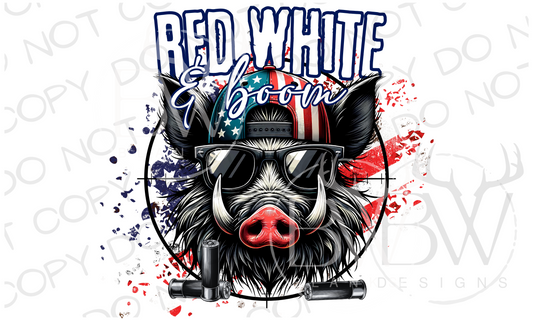 Red White & Boom Wild Hog Hunting Fourth of July Digital Download PNG