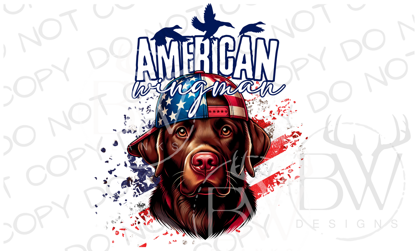 American Wingman Chocolate Lab Hunting Dog Fourth of July Digital Download PNG