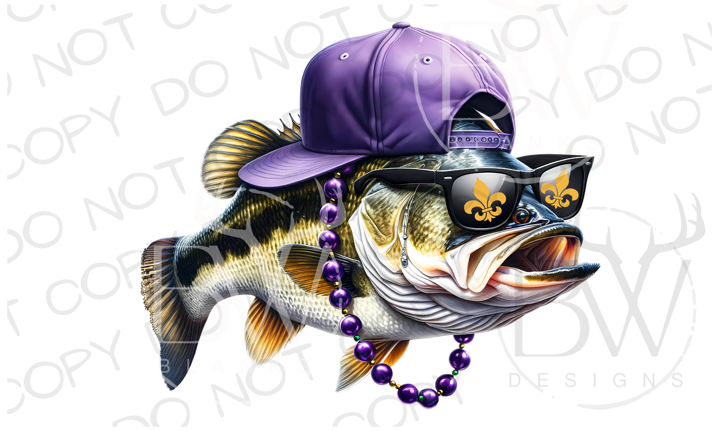 Mardi Bass Mardi Gras Fishing Digital Download PNG