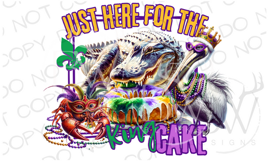 Just Here for the King Cake Mardi Gras Gator  Pelican Crawfish Digital Download PNG