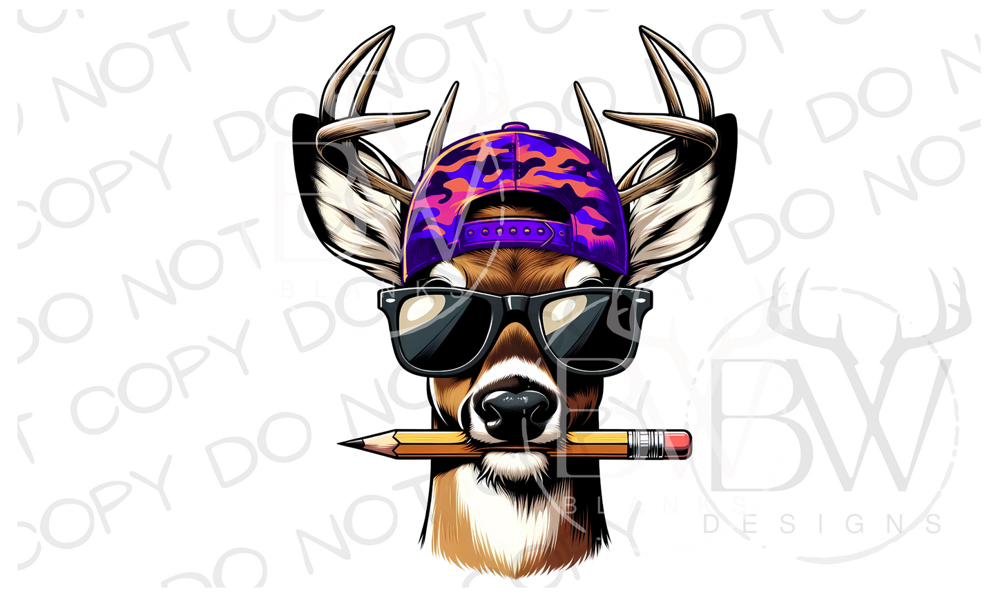 Purple Pencil Buck Deer Hunting Digital Download PNG