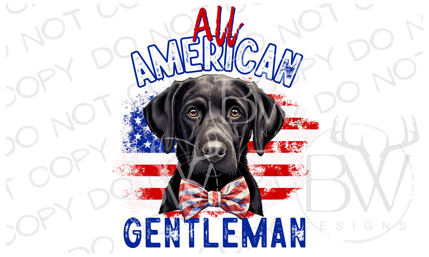 All American Gentleman Black Labrador Hunting Dog Digital Download PNG