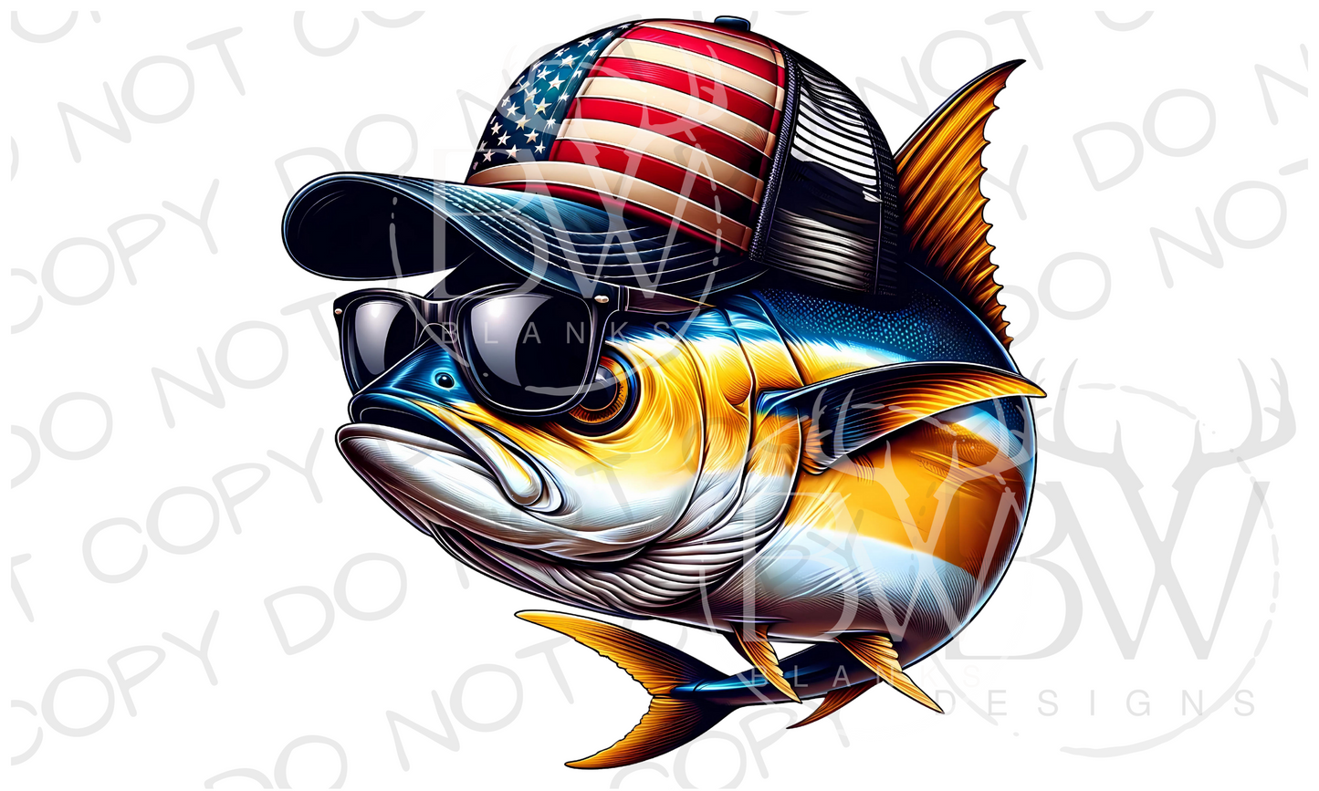 American Hat Yellowfin Tuna Fishing Fourth of July Digital Download PNG