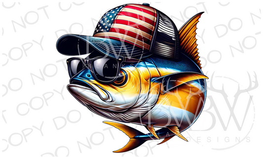 American Hat Yellowfin Tuna Fishing Fourth of July Digital Download PNG