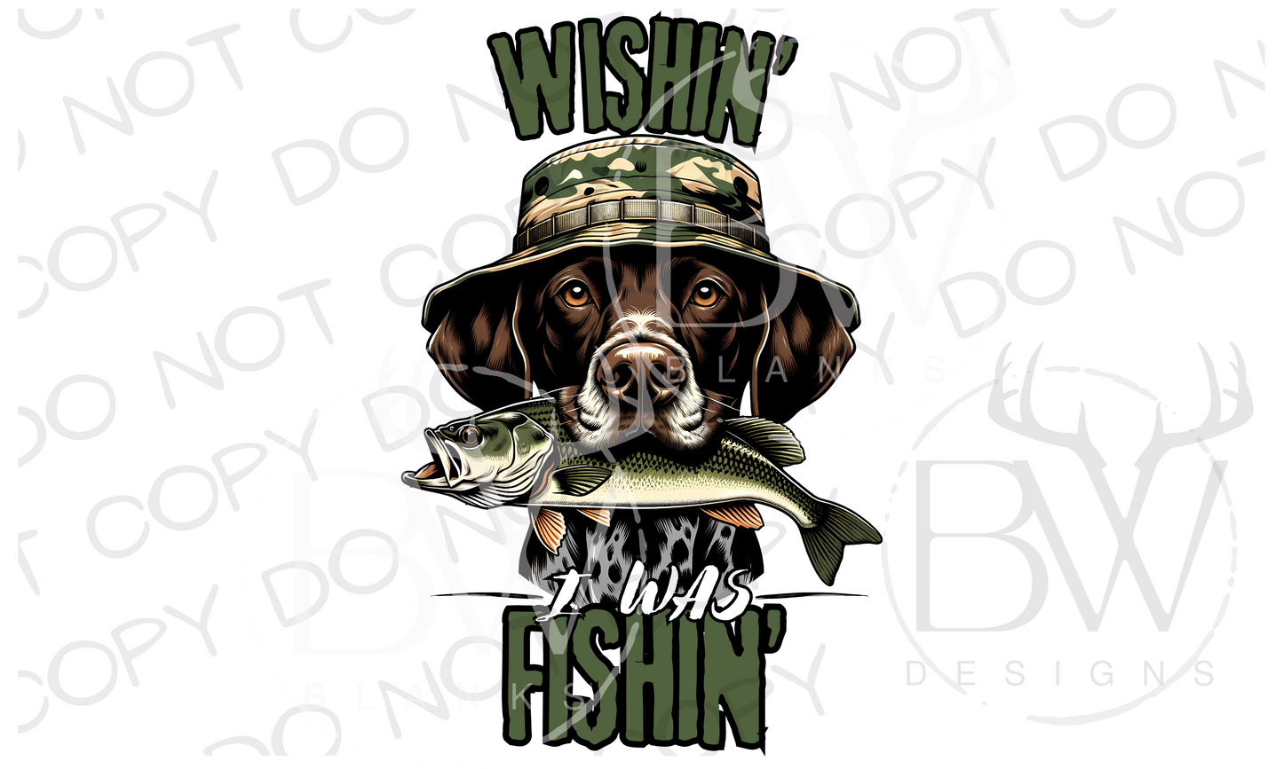 Wishin' I Was Fishin' Pointer Dog Bass Fishing Digital Download PNG