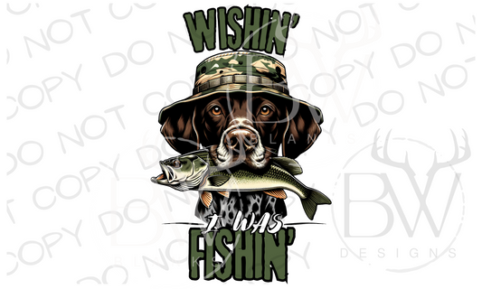 Wishin' I Was Fishin' Pointer Dog Bass Fishing Digital Download PNG