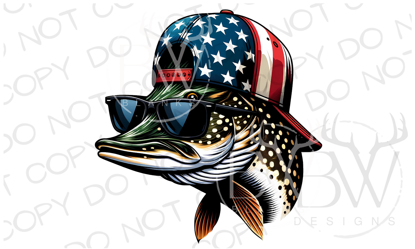 American Hat Northern Pike Fishing Fourth of July Digital Download PNG