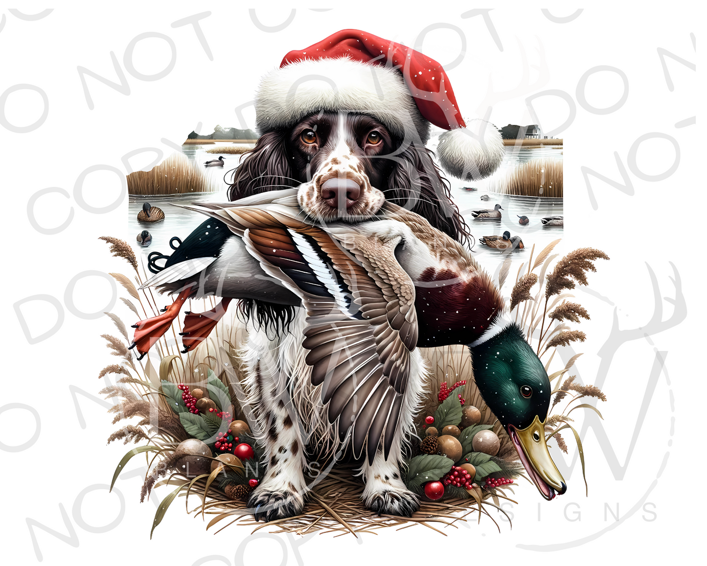 Duck Hunting Christmas Dog Digital Download PNG