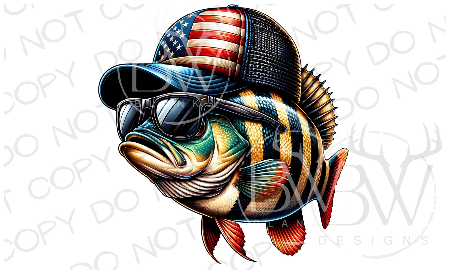 American Hat Yellow Perch Fishing Fourth of July Digital Download PNG