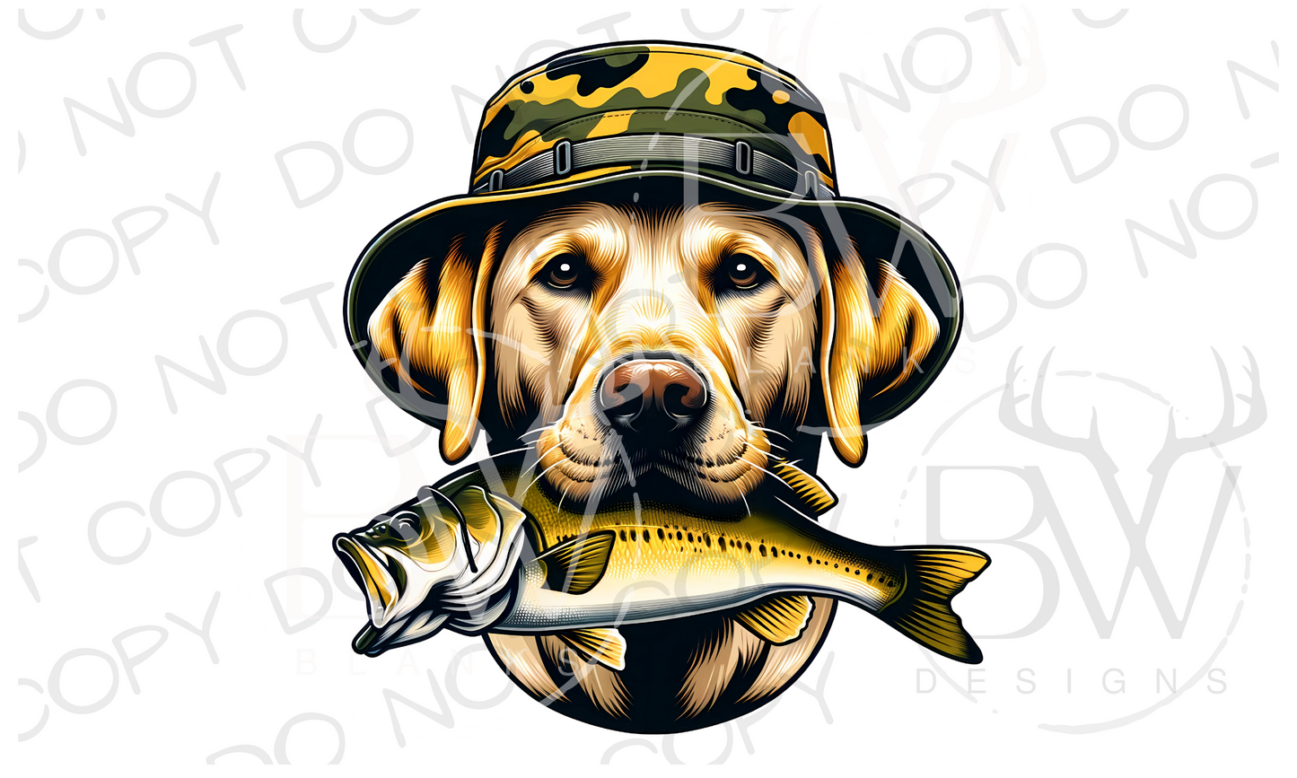 Yellow Labrador Fishing Dog Bass Fishing Digital Download PNG