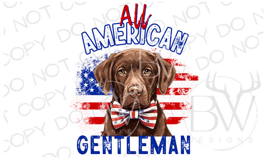 All American Gentleman Chocolate Labrador Hunting Dog Digital Download PNG