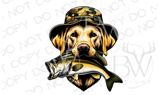 Yellow Labrador Fishing Dog Bass Fishing Digital Download PNG