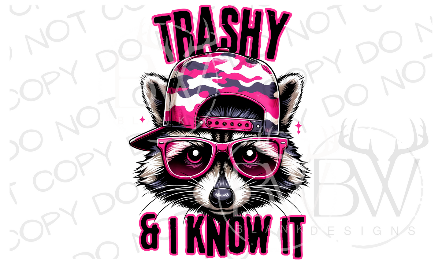 Trashy & I Know It Pink Camo Raccoon Digital Download PNG