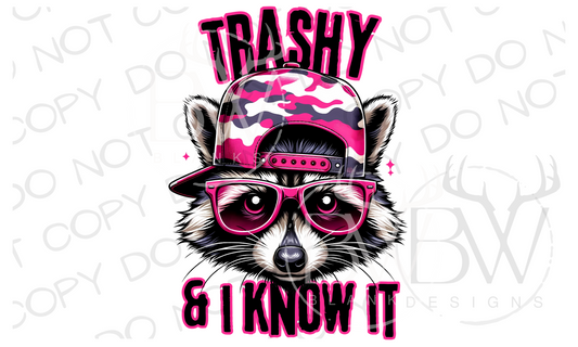 Trashy & I Know It Pink Camo Raccoon Digital Download PNG