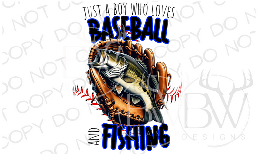 Just a Boy Who Loves Baseball and Fishing Digital Download PNG