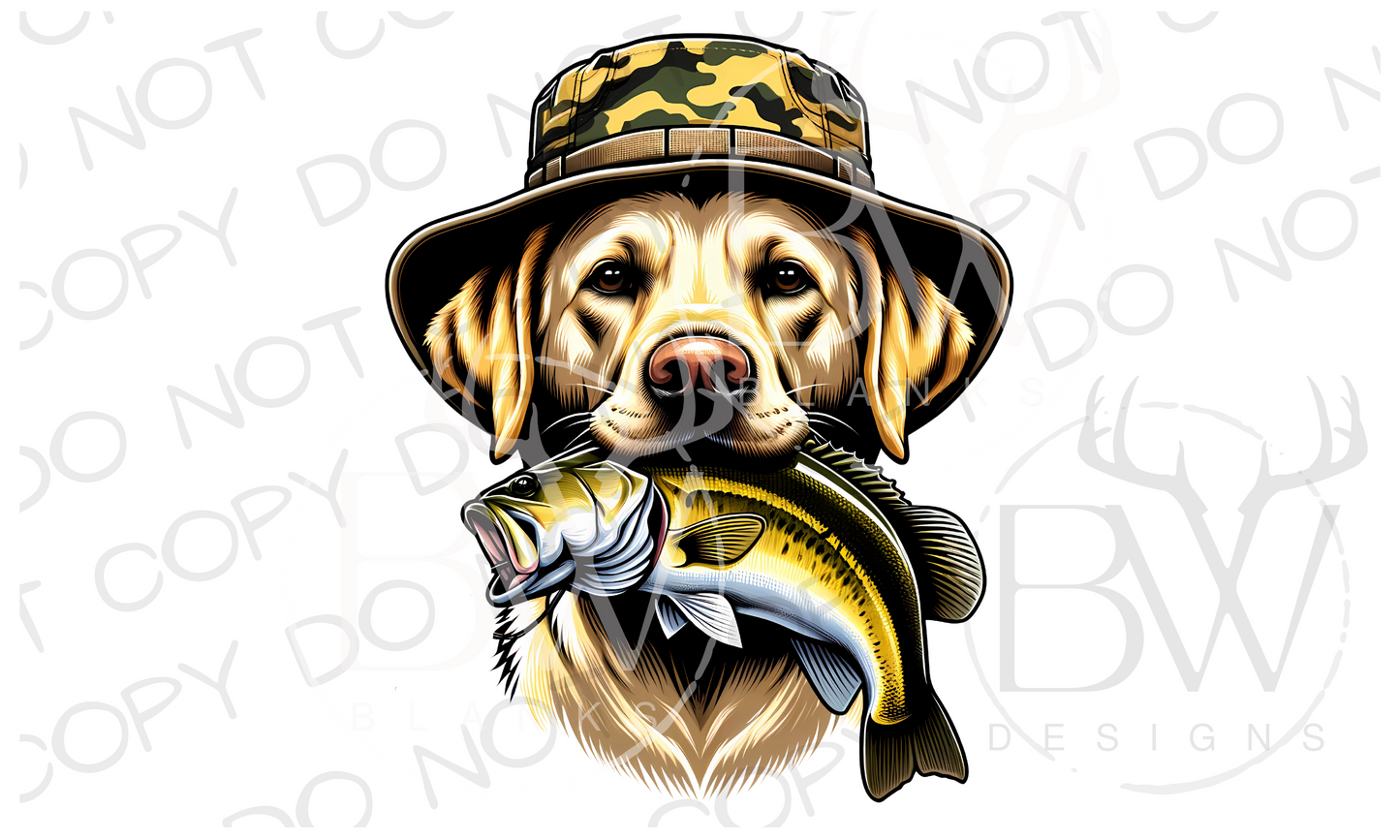 Yellow Labrador Fishing Dog Bass Fishing Digital Download PNG