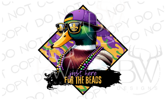 Just Here for the Beads Mardi Gras Duck Hunting Digital Download PNG