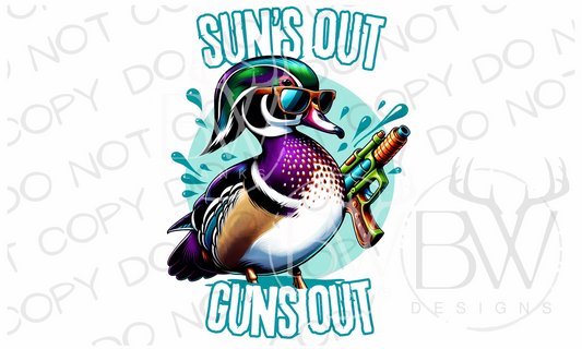 Sun's Out Guns Out Wood Duck Funny Duck Hunting Digital Download PNG