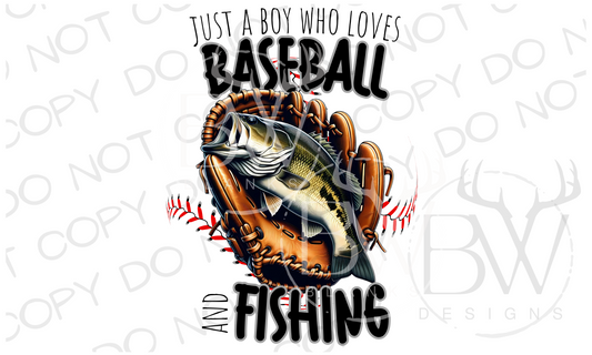 Just a Boy Who Loves Baseball and Fishing Digital Download PNG