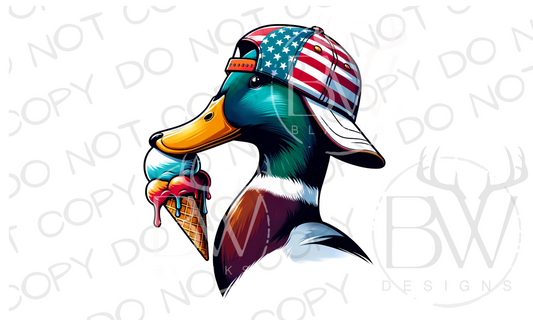 Ice Cream Mallard Duck Hunting Fourth of July Digital Download PNG