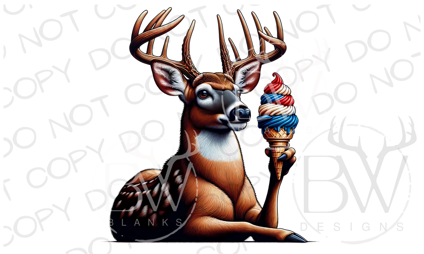 Ice Cream Deer Hunting Fourth of July Digital Download PNG