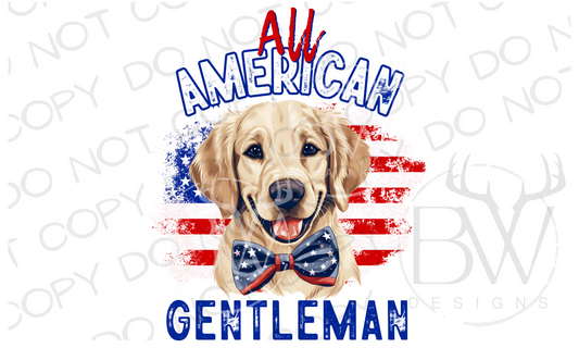 All American Gentleman Golden Retriever Hunting Dog Digital Download PNG