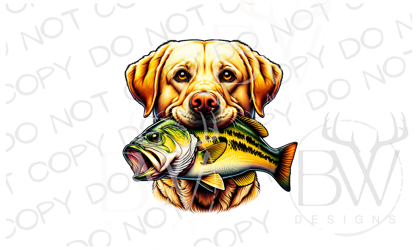 Yellow Labrador Fishing Dog Bass Fishing Digital Download PNG