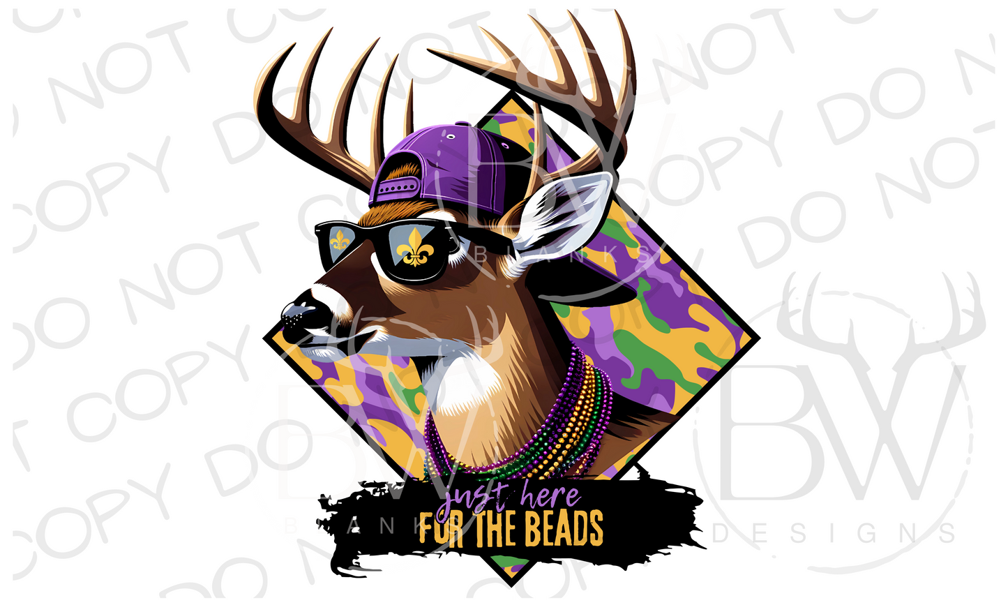 Just Here for the Beads Mardi Gras Deer Hunting Digital Download PNG