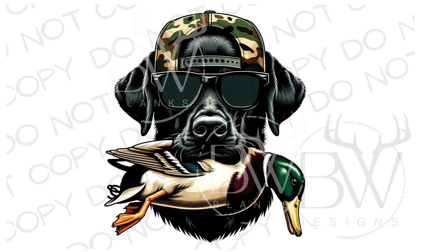 Camo Hat Black Labrador Duck Dog | Duck Hunting Dog Digital Download PNG