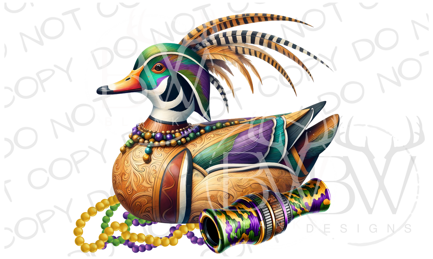 Mardi Gras Wood Duck Decoy Mardi Gras Duck Hunting Digital Download PNG